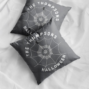 Spooky Spider Web Personalized Family Halloween Throw Pillow