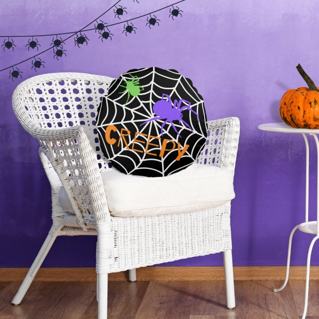 Spooky Spider Web Round Pillow (Creator Uploaded)