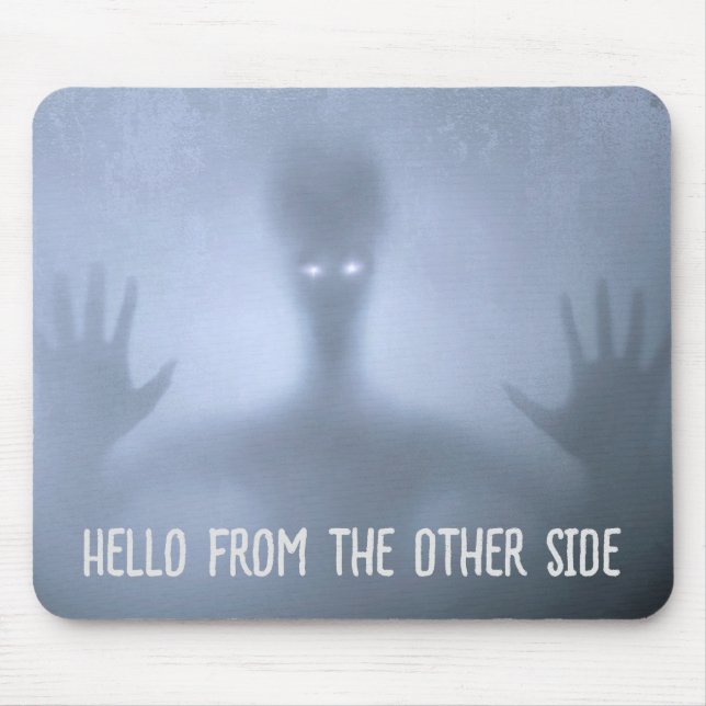 Spooky Spirit Alien Emerging from Fog Custom Text Mouse Pad (Front)