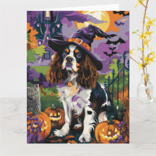 Spooky Springer Spaniel Halloween Witch Pumpkin Card