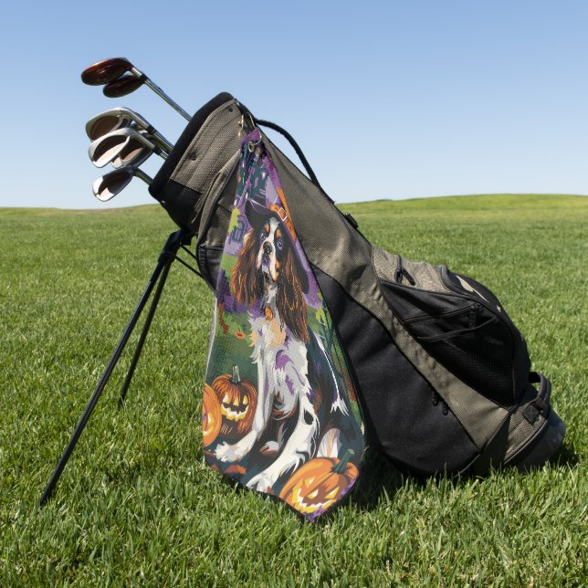 Spooky Springer Spaniel Halloween Witch Pumpkin  Golf Towel (Green)