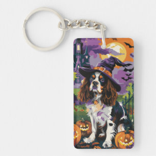 Spooky Springer Spaniel Halloween Witch Pumpkin  Keychain