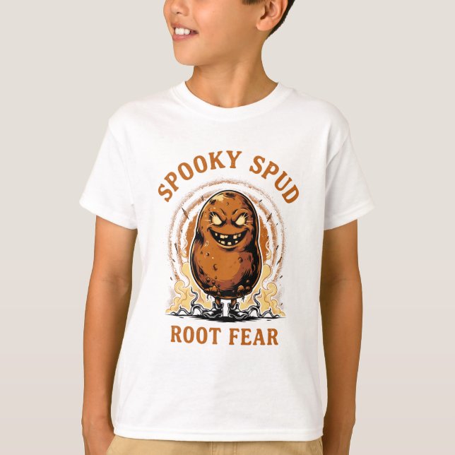 Spooky Spud Root Fear Funny Halloween T-Shirt (Front)