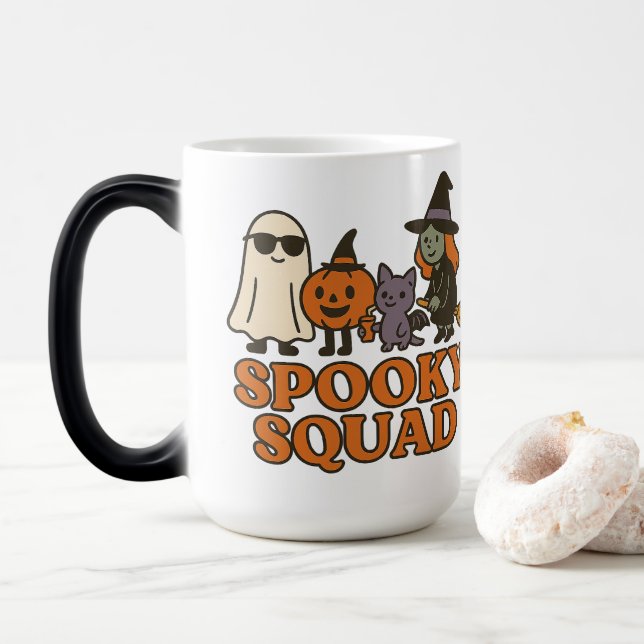 Spooky Squad Cute Ghost Witch Pumpkin Cat Design Magic Mug (With Donut)