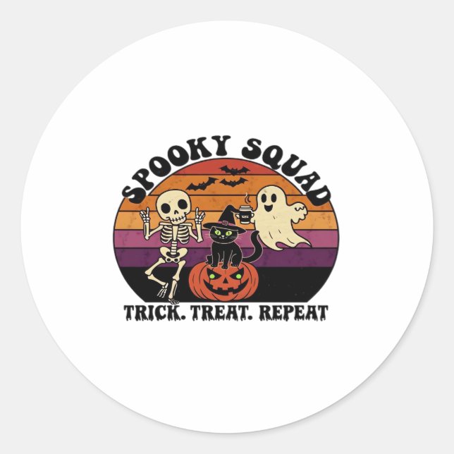 Spooky Squad Retro Halloween Design (Black Text) � Classic Round Sticker (Front)