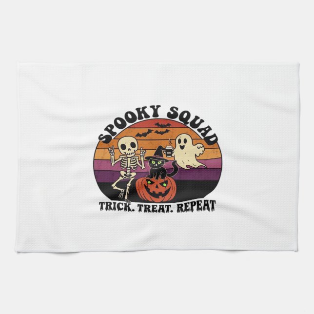 Spooky Squad Retro Halloween Design (Black Text) – Kitchen Towel (Horizontal)