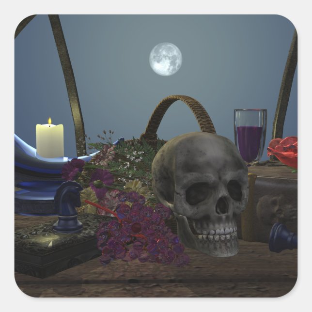 Spooky Still Life in Moonlight Square Sticker (Front)