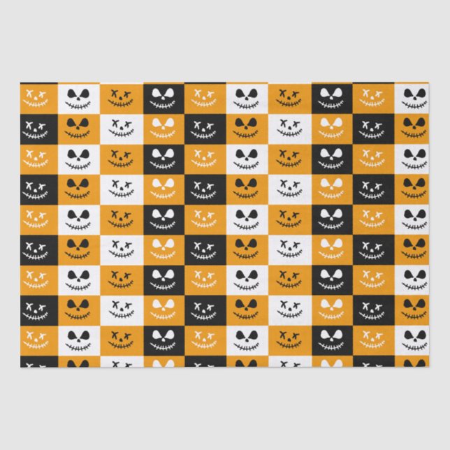 Spooky Stitch Face | Black Orange White Halloween Tissue Paper (Front)