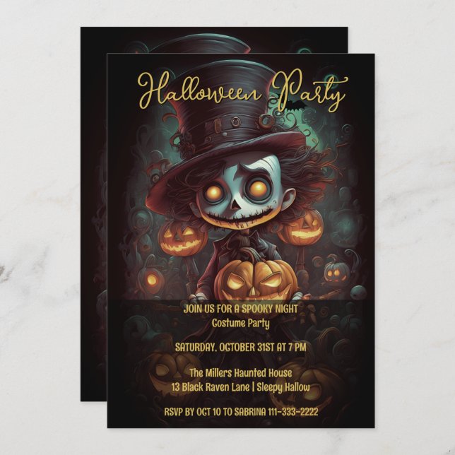 Spooky Stitched Mouth Halloween Party Invitation (Front/Back)