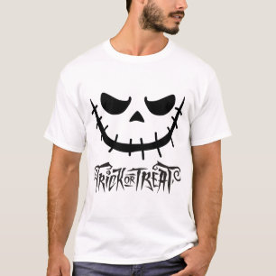 Spooky Stitched Smile Trick or Treat Black Graphic T-Shirt