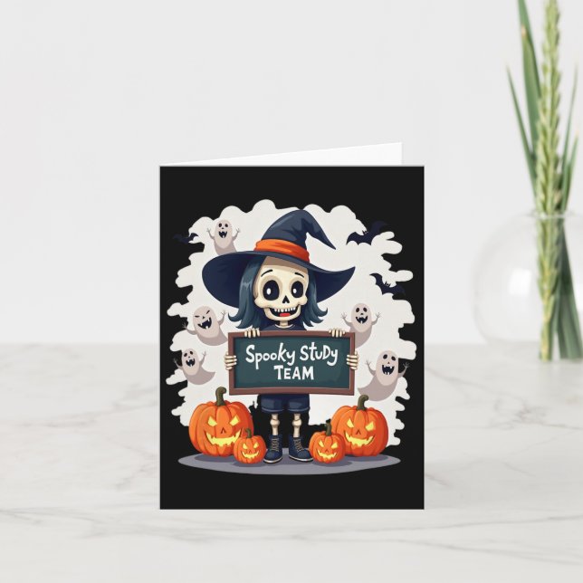 Spooky Study Team - Cute Halloween Skeleton Teache Card (Front)