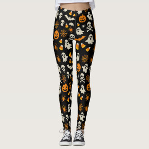 Spooky Style Playful Halloween Orange White Yellow Leggings