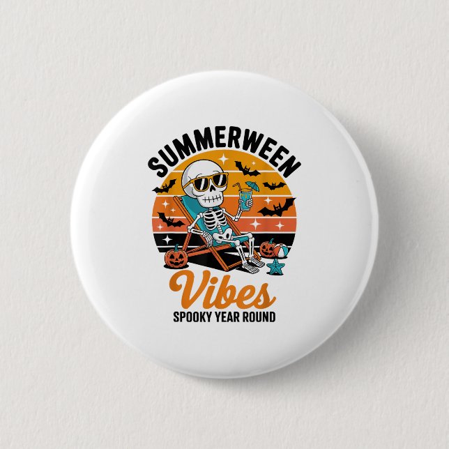 Spooky Summer Beach Skeleton Funny Halloween Summe 2 Inch Round Button (Front)