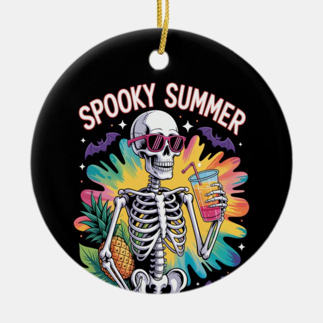 Spooky Summer Beach Vacation Ceramic Ornament (Front)