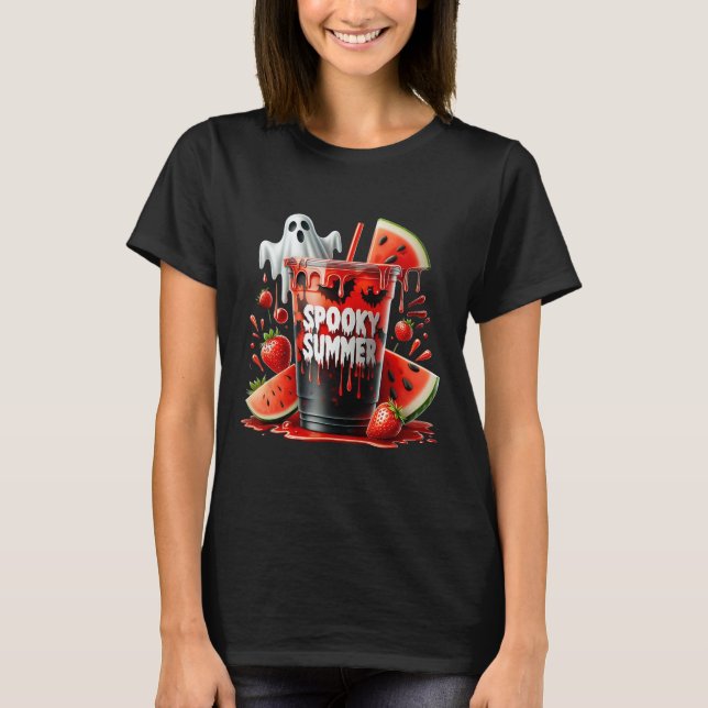 Spooky Summer Drinks Summerween Vibes Funny Summer T-Shirt (Front)