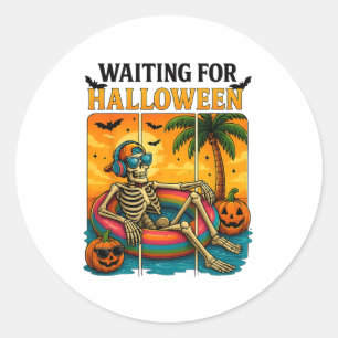 Spooky Summer Skeleton Just Waiting For Halloween  Classic Round Sticker