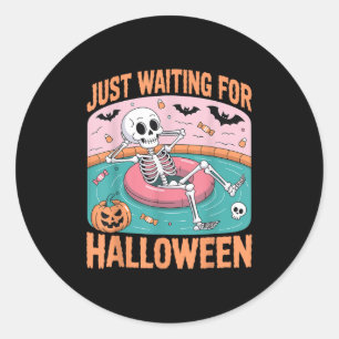 Spooky Summer Skeleton Just Waiting For Halloween  Classic Round Sticker