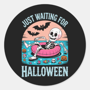 Spooky Summer Skeleton Just Waiting Kids Classic Round Sticker