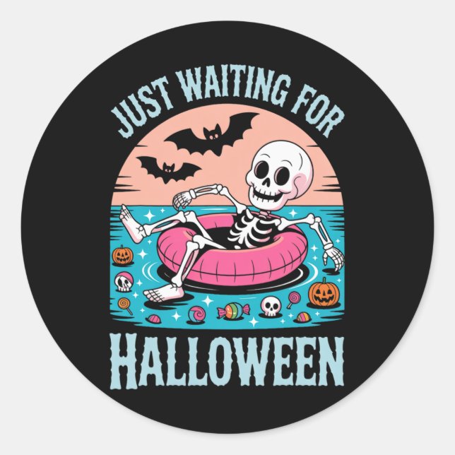 Spooky Summer Skeleton Just Waiting Kids  Classic Round Sticker (Front)