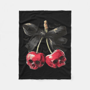Spooky Summer Skull Cherry Halloween Coquette Bow Fleece Blanket