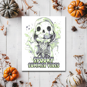 Spooky Summer Vibes Skeleton Ice Cream Summerween Postcard
