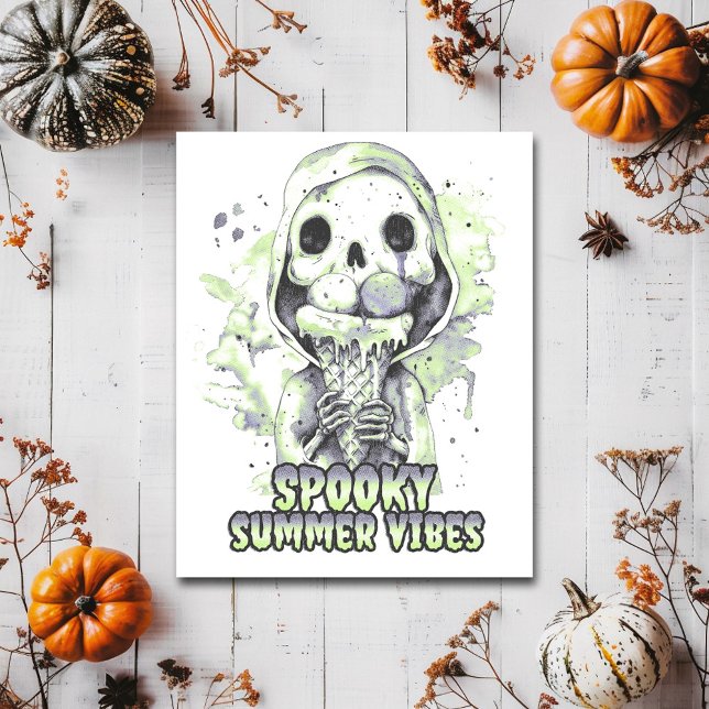 Spooky Summer Vibes Skeleton Ice Cream Summerween Postcard (Creator Uploaded)