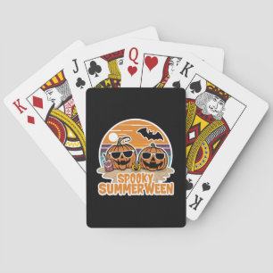 Spooky Summerween - pumpkins on the beach Playing Cards