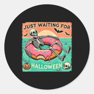 Spooky Summerween Skeleton Just Waiting For Hallow Classic Round Sticker