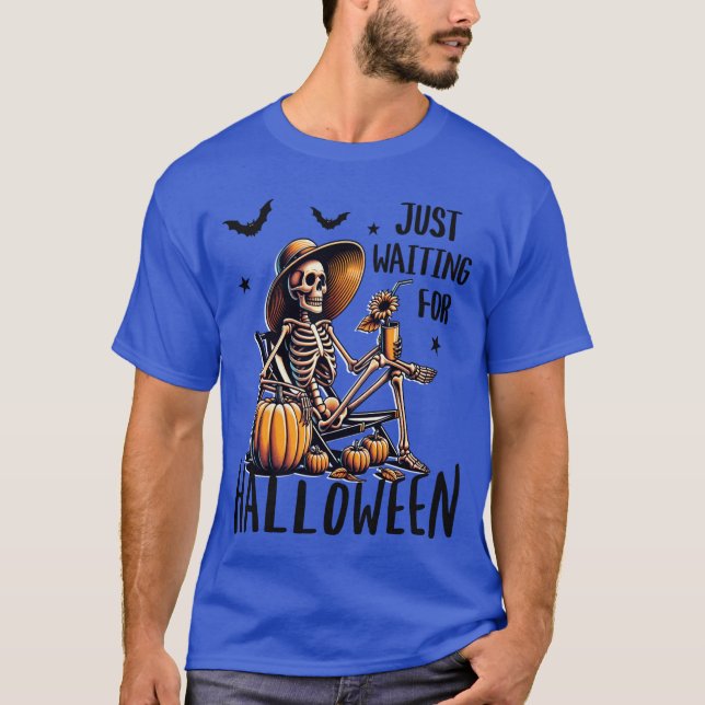Spooky Summerween Skeleton Just Waiting For Hallow T-Shirt (Front)