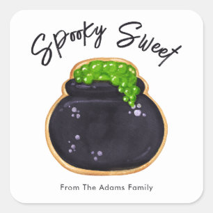 Spooky Sweet Cauldron Sugar Cookie Customizable Square Sticker