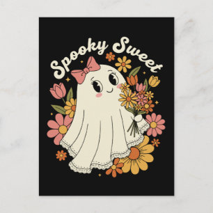 Spooky Sweet Cute Floral Ghost Holiday Postcard