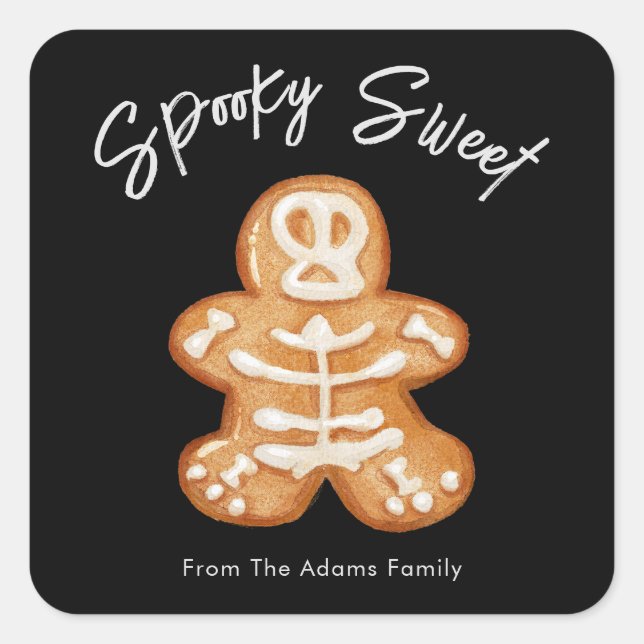 Spooky Sweet Skeleton Sugar Cookie Square Sticker (Front)