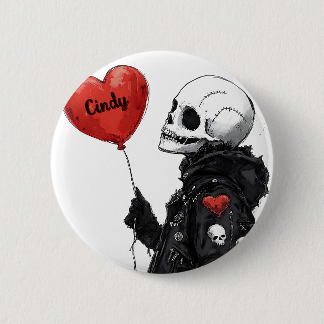 Spooky Sweetheart -Customizable Skull with Balloon 2 Inch Round Button (Front)