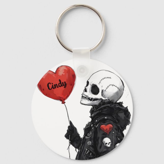Spooky Sweetheart -Customizable Skull with Balloon Keychain (Front)