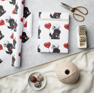 Spooky Sweetheart -Customizable Skull with Balloon Wrapping Paper