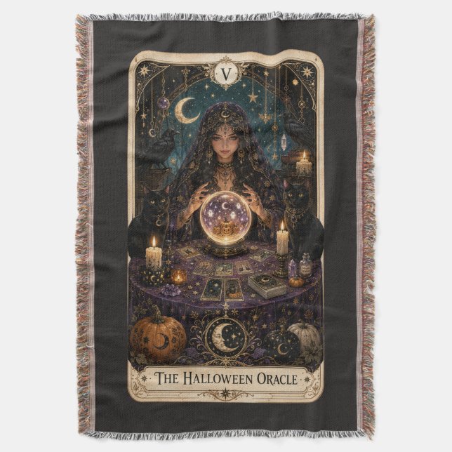 Spooky Tarot Throw Blanket (Front Vertical)