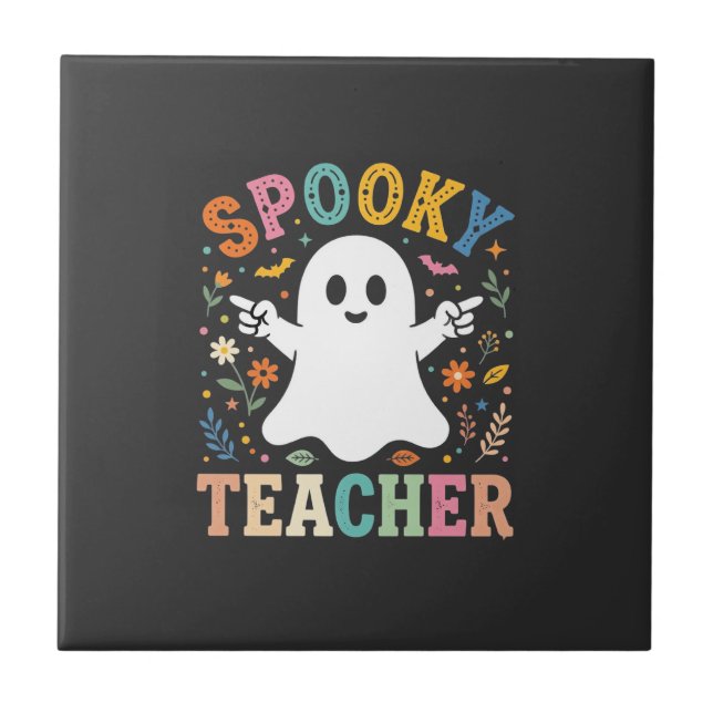 Spooky Teacher Cute Ghost Halloween Design_1 Tile (Front)