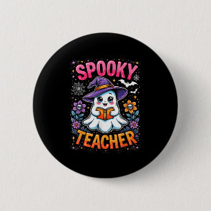 Spooky Teacher Cute Ghost Reading Book Funny Hallo 2 Inch Round Button