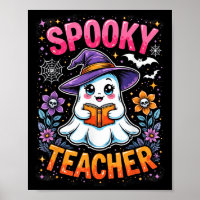 Spooky Teacher Cute Ghost Reading Book Funny Hallo