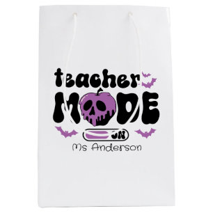Spooky Teacher Halloween “Mode On” Apple & Bats Medium Gift Bag
