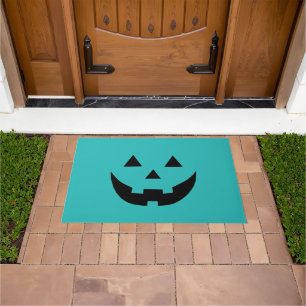 Spooky teal Jack o lantern pumpkin fun Halloween Doormat