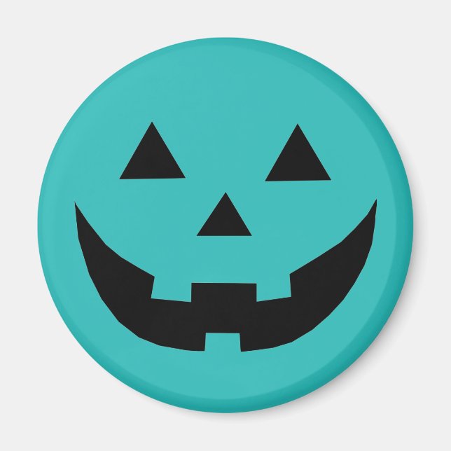 Spooky teal Jack o lantern pumpkin Halloween Magnet (Front)