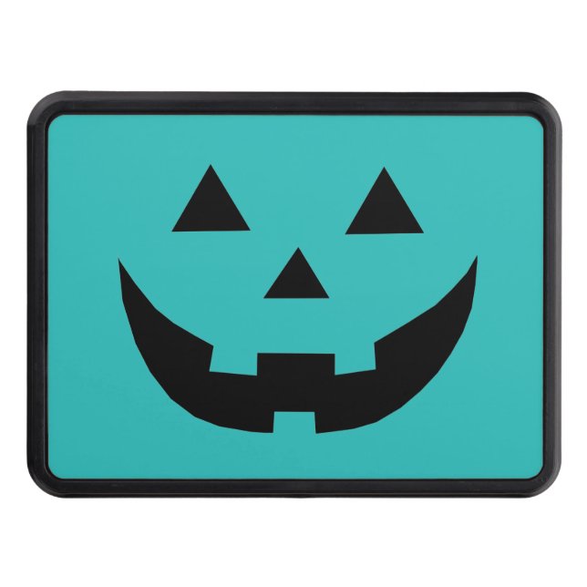 Spooky teal jack o lantern pumpkin Halloween Trailer Hitch Cover (Front)