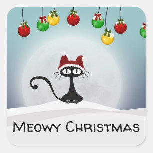 Spooky The Christmas Black Cat Square Sticker