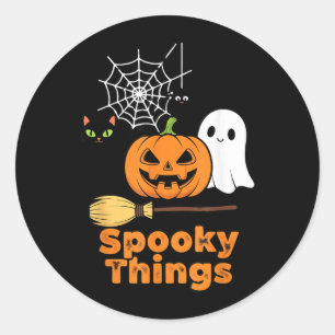 Spooky Things Cute Halloween Pumpkin Ghost Black Classic Round Sticker