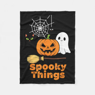 Spooky Things Cute Halloween Pumpkin Ghost Black Fleece Blanket