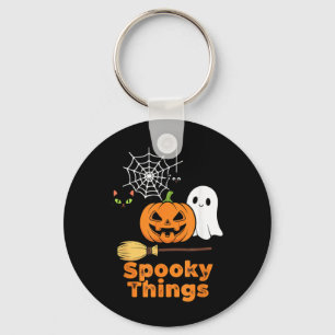 Spooky Things Cute Halloween Pumpkin Ghost Black Keychain