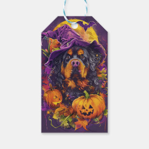 Spooky Tibetan Mastiff Dog Halloween Witch Pumpkin Gift Tags