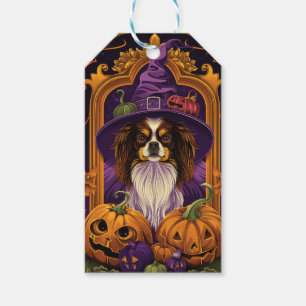 Spooky Tibetan Spaniel Dog Halloween Witch Pumpkin Gift Tags