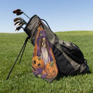 Spooky Tibetan Spaniel Dog Halloween Witch Pumpkin Golf Towel